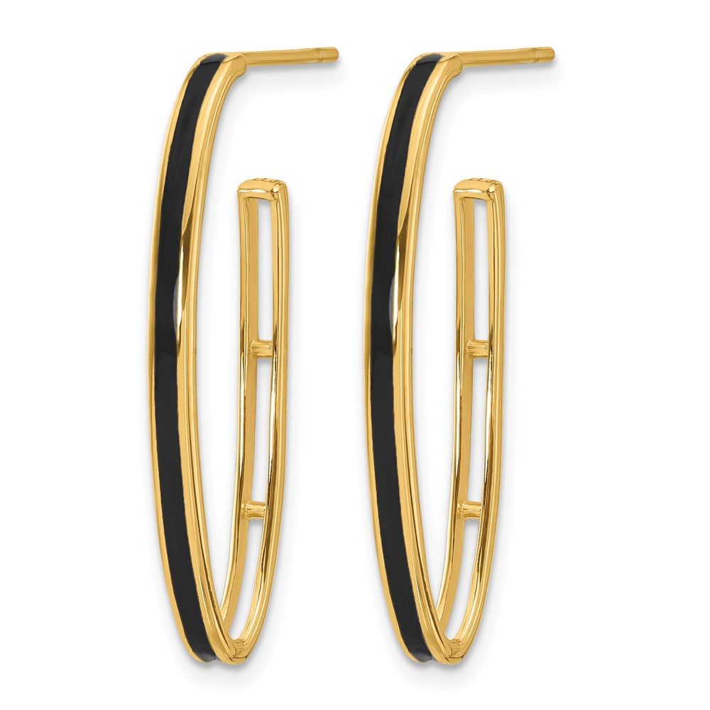 14K Gelbgold Poliert mit Schwarz Emaille Oval J Creole Ohrstecker