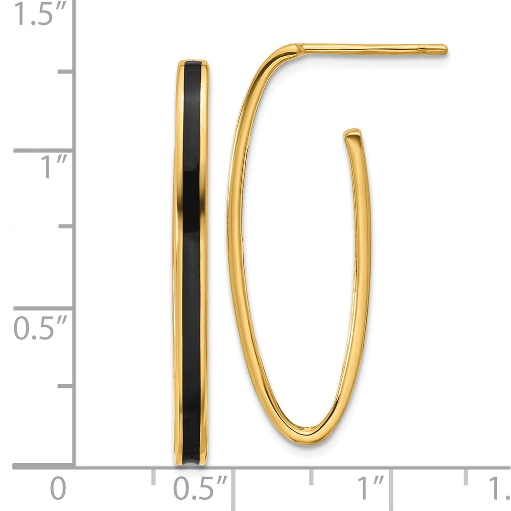 14K Gelbgold Poliert mit Schwarz Emaille Oval J Creole Ohrstecker