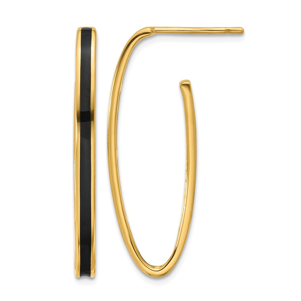 14K Gelbgold Poliert mit Schwarz Emaille Oval J Creole Ohrstecker