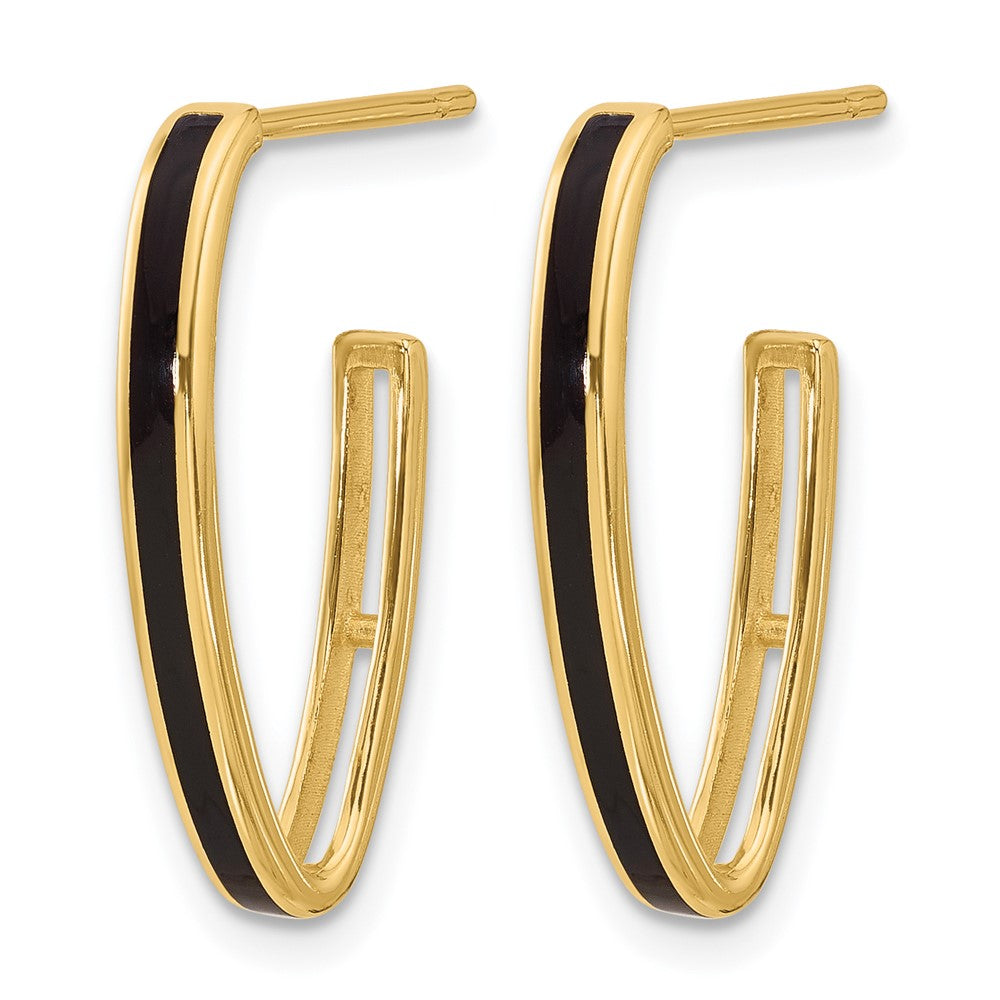 14K Gelbgold Poliert mit Schwarz Emaille Oval J Creole Ohrstecker