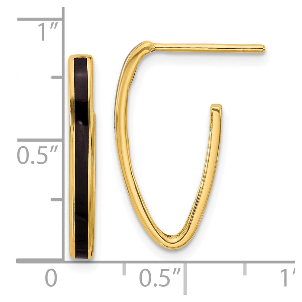 14K Gelbgold Poliert mit Schwarz Emaille Oval J Creole Ohrstecker