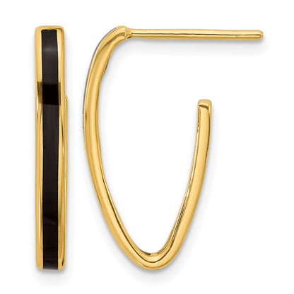 14K Gelbgold Poliert mit Schwarz Emaille Oval J Creole Ohrstecker