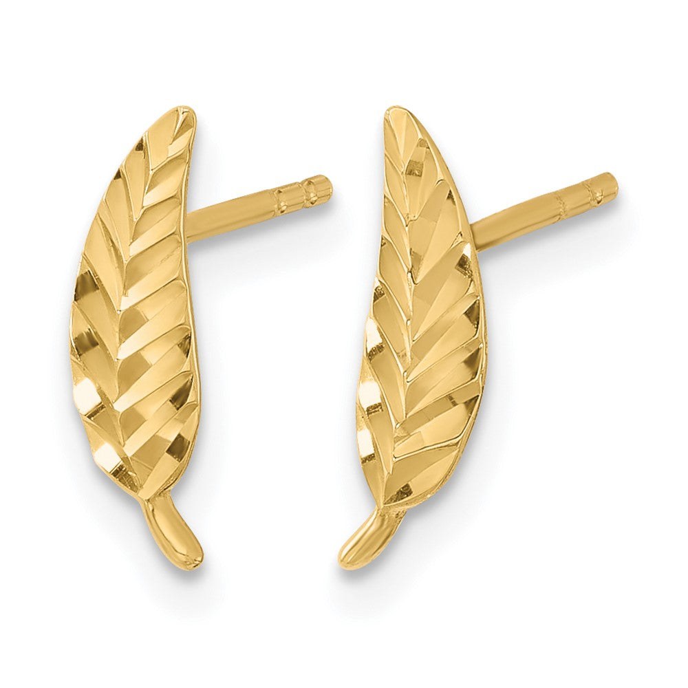 14K Gelbgold Poliert und Diamantiert Blatt Ohrstecker