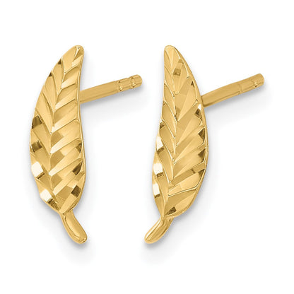 14K Gelbgold Poliert und Diamantiert Blatt Ohrstecker
