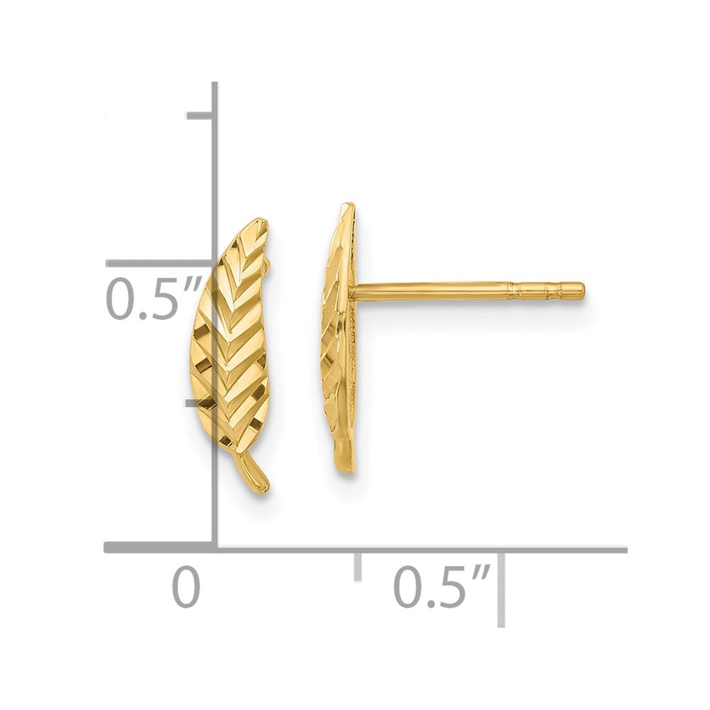 14K Gelbgold Poliert und Diamantiert Blatt Ohrstecker