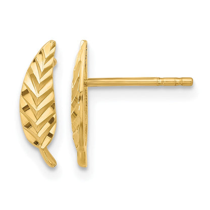 14K Gelbgold Poliert und Diamantiert Blatt Ohrstecker