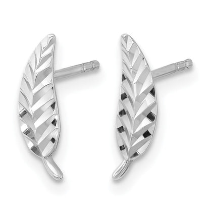 14K Weißgold Poliert und Diamantiert Blatt Ohrstecker
