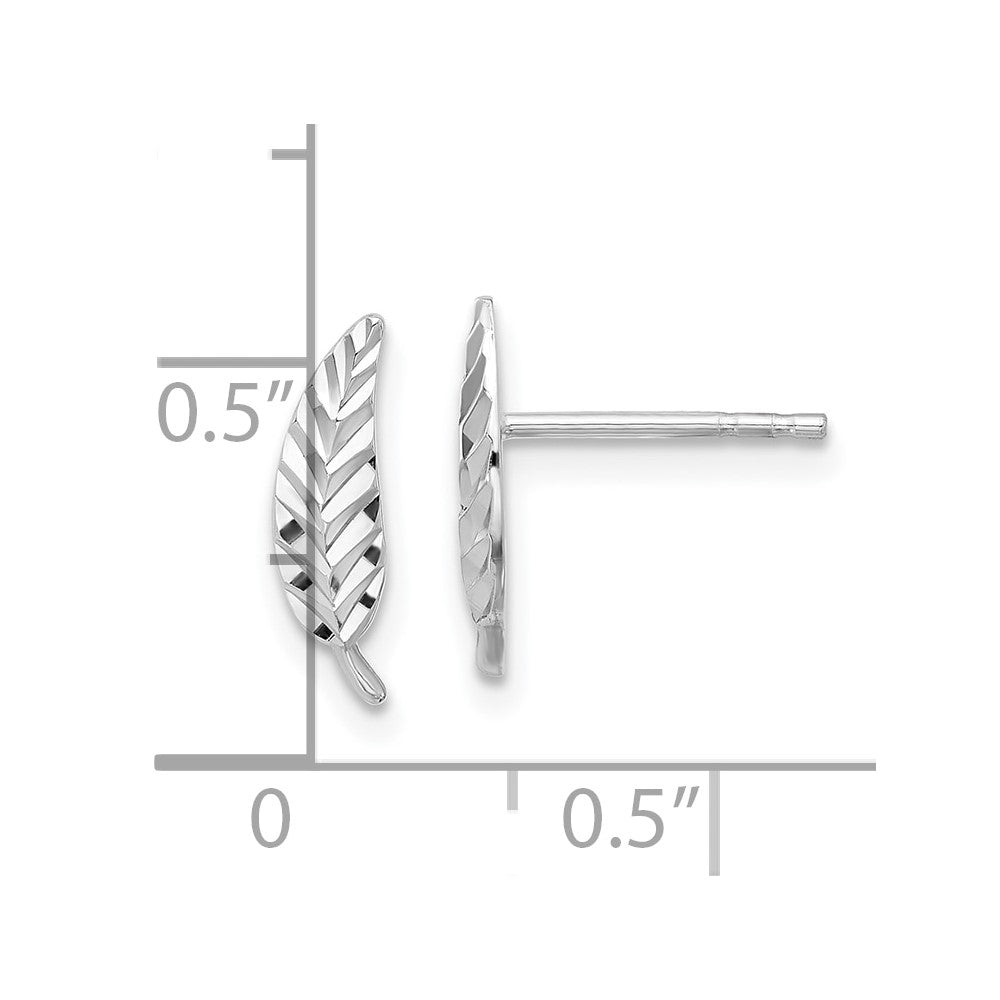 14K Weißgold Poliert und Diamantiert Blatt Ohrstecker