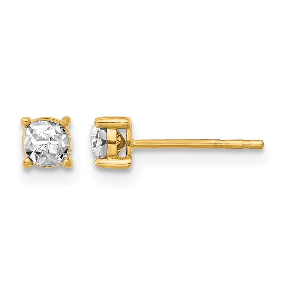 14K Gelb & Rhodium Poliert und Diamantiert Ohrstecker