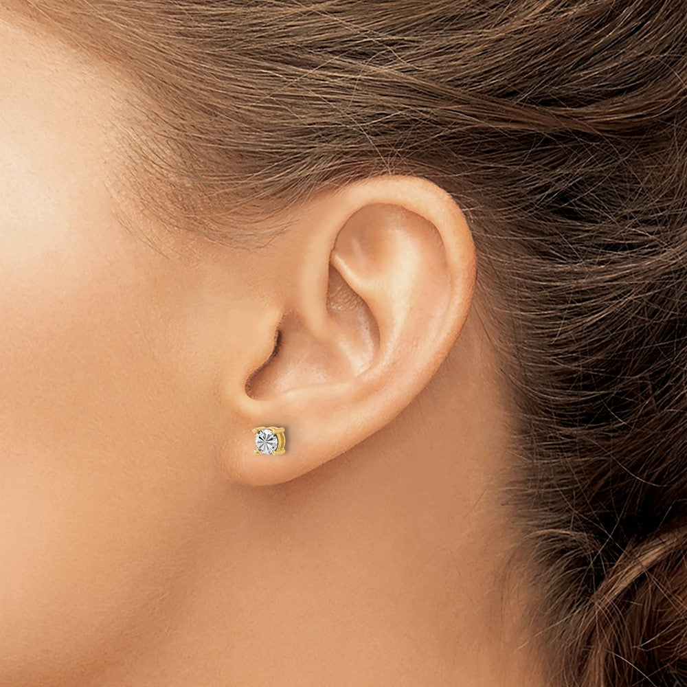 14K Gelb & Rhodium Poliert und Diamantiert Ohrstecker