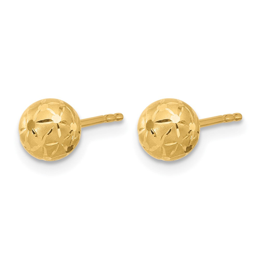 14K Gelbgold Poliert/satin und Diamantiert Kugel Ohrstecker