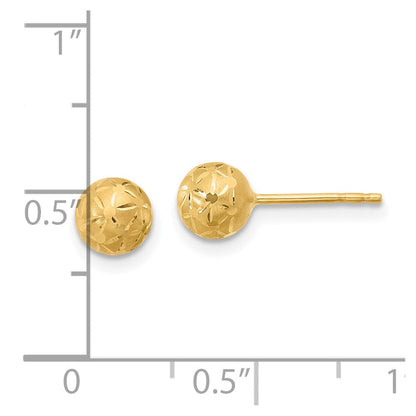 14K Gelbgold Poliert/satin und Diamantiert Kugel Ohrstecker