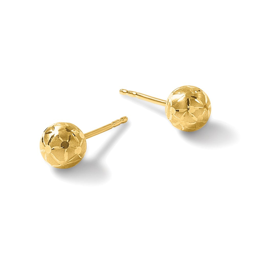 14K Gelbgold Poliert/satin und Diamantiert Kugel Ohrstecker