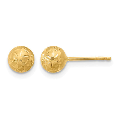 14K Gelbgold Poliert/satin und Diamantiert Kugel Ohrstecker