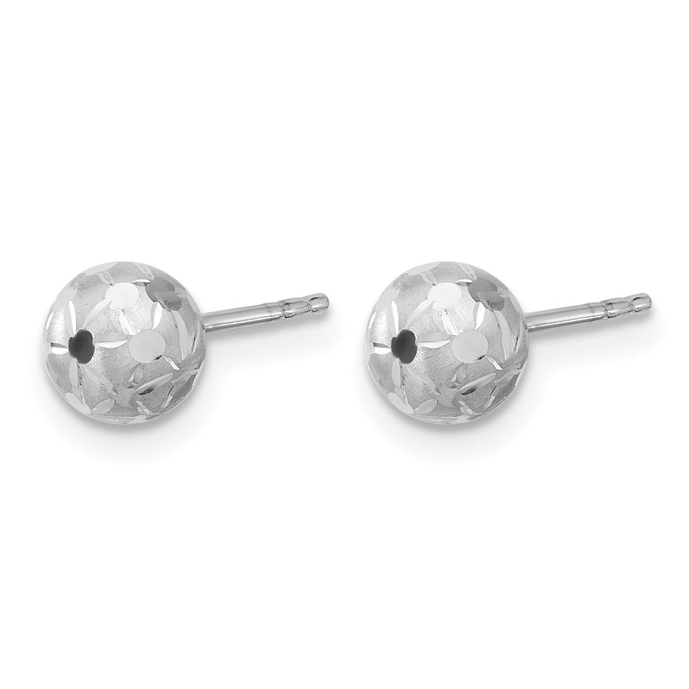14K Weißgold Poliert/satin und Diamantiert Kugel Ohrstecker