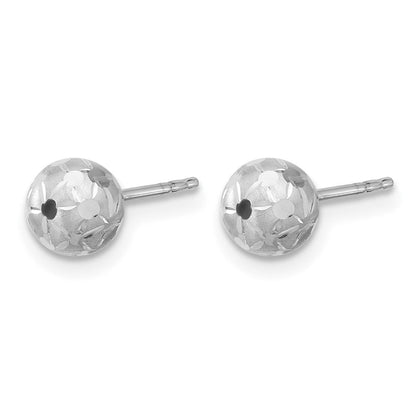 14K Weißgold Poliert/satin und Diamantiert Kugel Ohrstecker