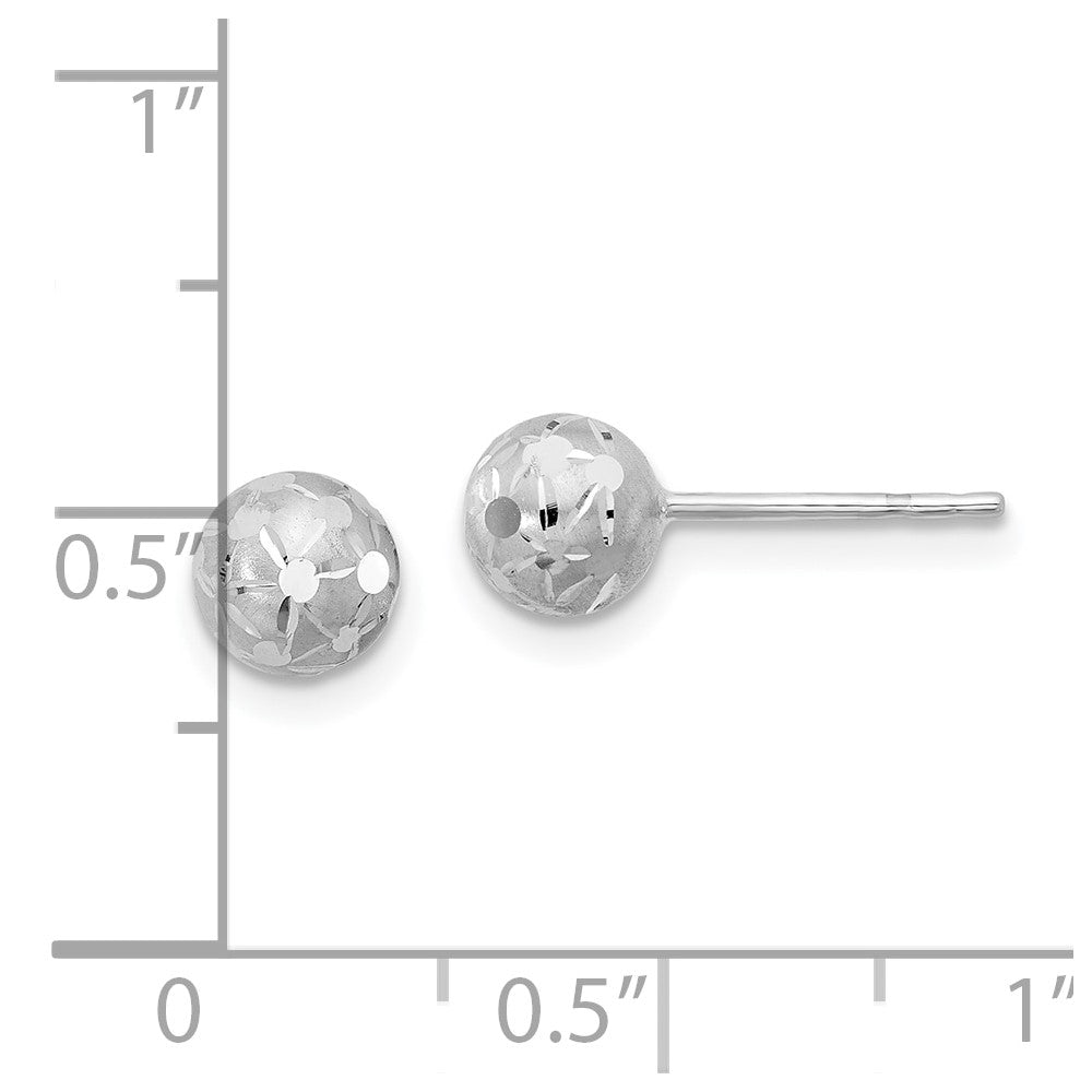 14K Weißgold Poliert/satin und Diamantiert Kugel Ohrstecker