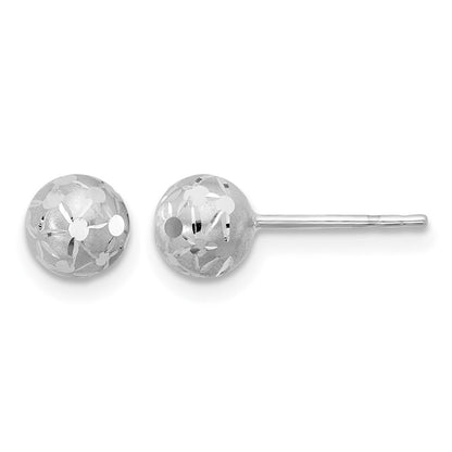 14K Weißgold Poliert/satin und Diamantiert Kugel Ohrstecker