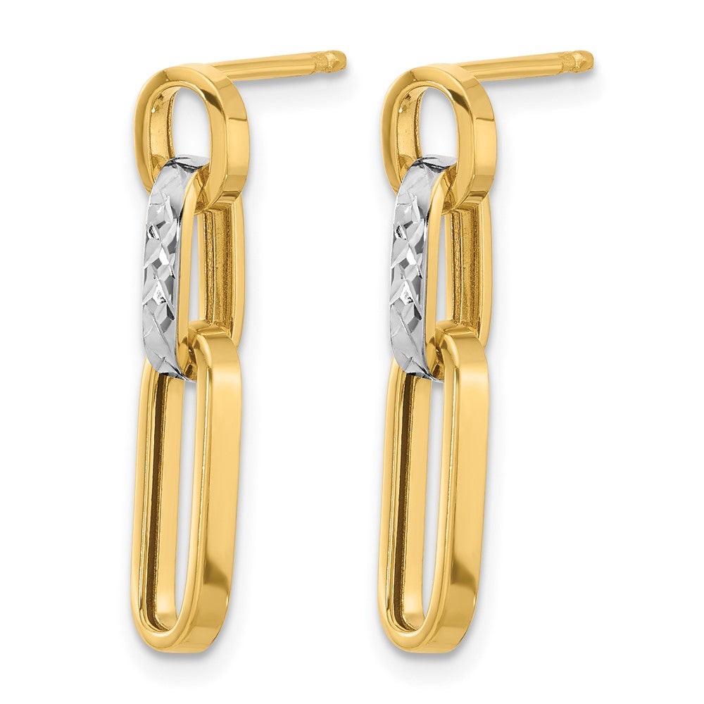 14K Gelb & Rhodium Poliert und Diamantiert Glieder Hängend Ohrstecker