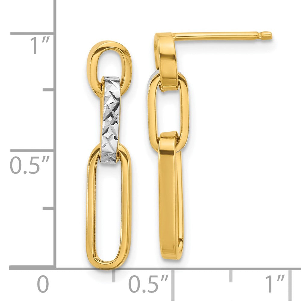 14K Gelb & Rhodium Poliert und Diamantiert Glieder Hängend Ohrstecker