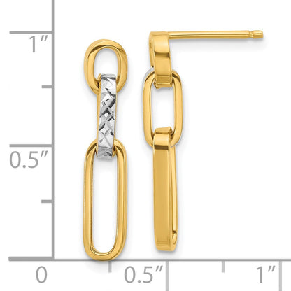14K Gelb & Rhodium Poliert und Diamantiert Glieder Hängend Ohrstecker