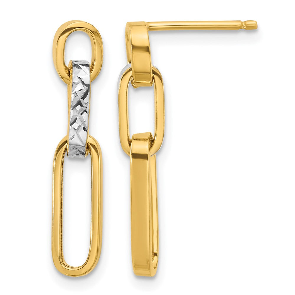 14K Gelb & Rhodium Poliert und Diamantiert Glieder Hängend Ohrstecker