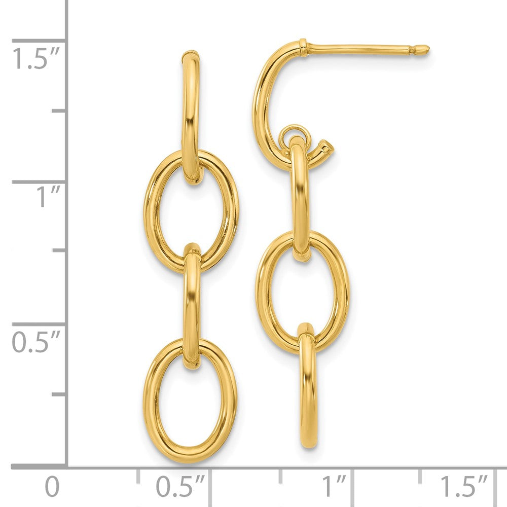 14K Gelbgold Poliert Dreifach Kreis Glieder Hängend Ohrstecker