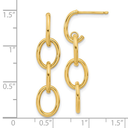 14K Gelbgold Poliert Dreifach Kreis Glieder Hängend Ohrstecker