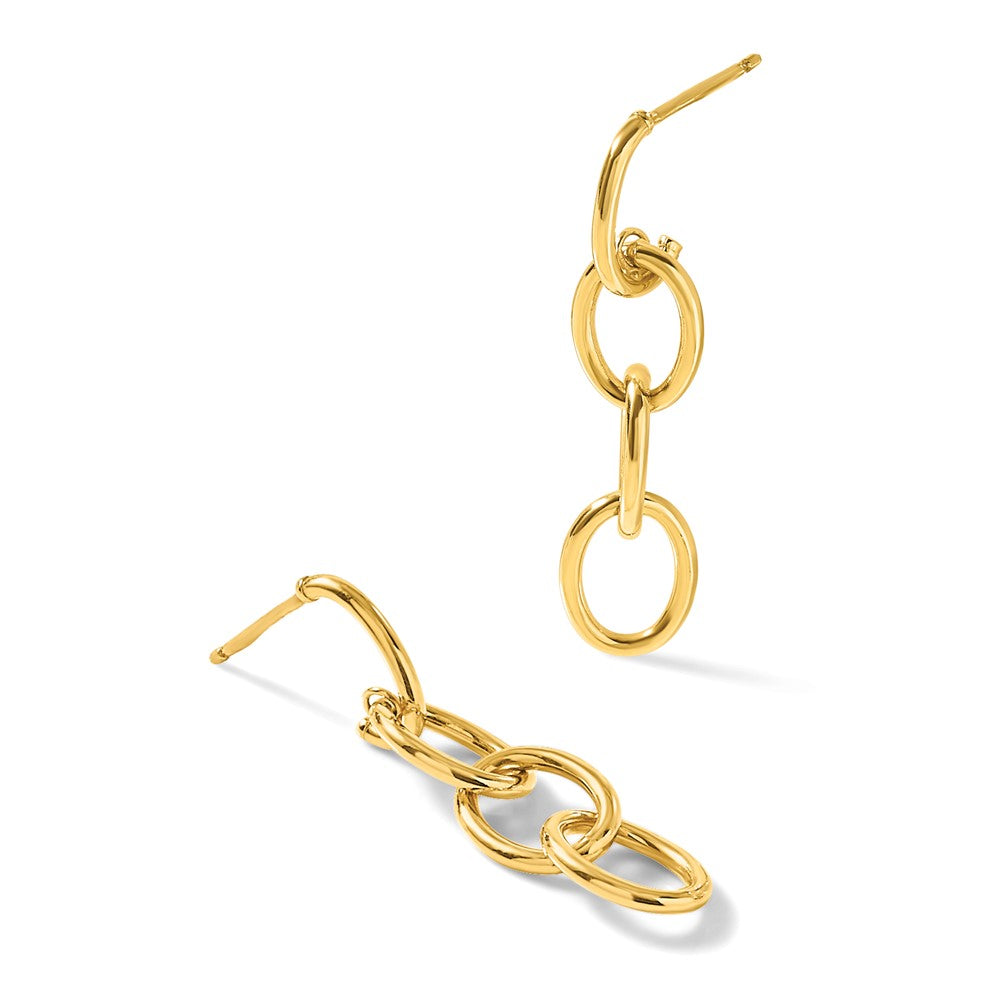 14K Gelbgold Poliert Dreifach Kreis Glieder Hängend Ohrstecker