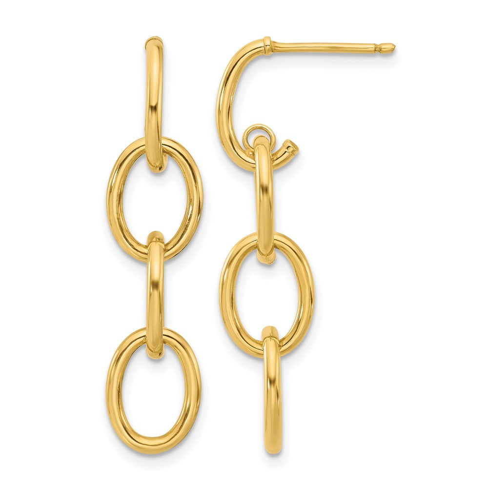 14K Gelbgold Poliert Dreifach Kreis Glieder Hängend Ohrstecker