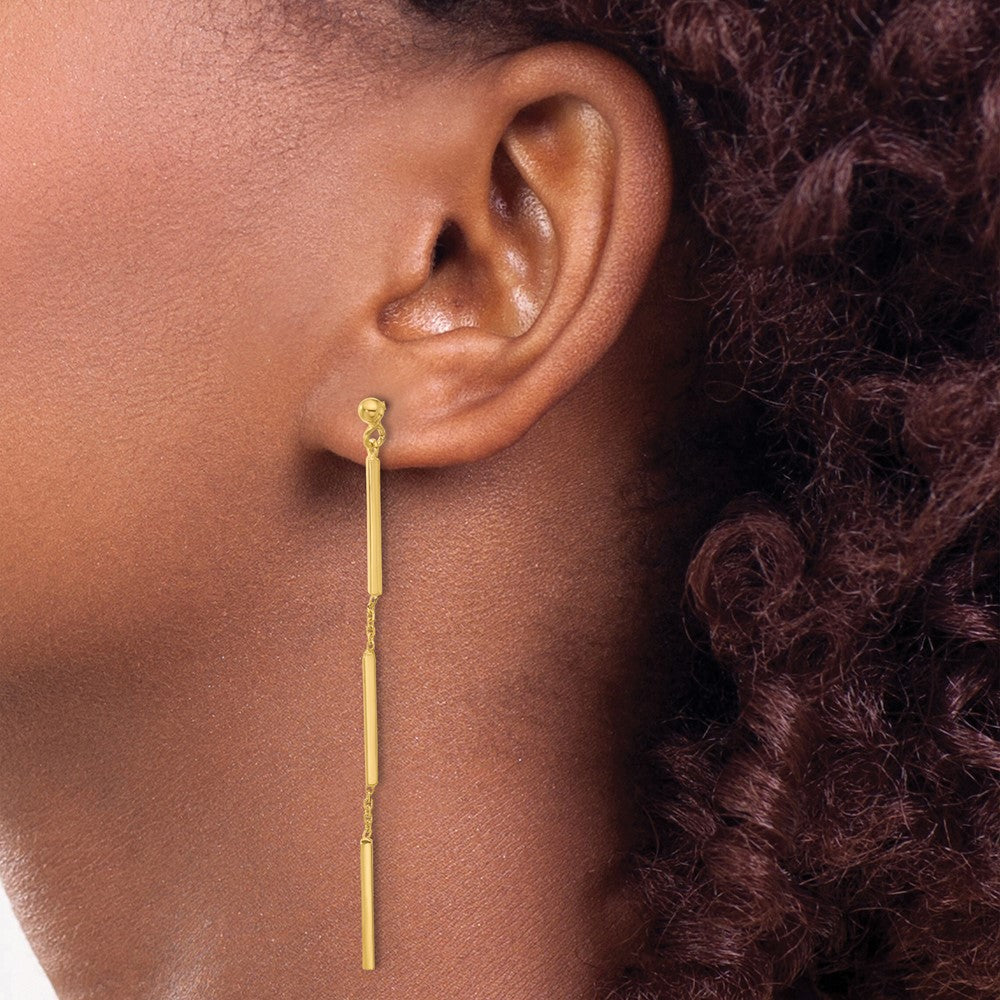 14K Gelbgold Poliert 3 Stab Hängend Ohrstecker