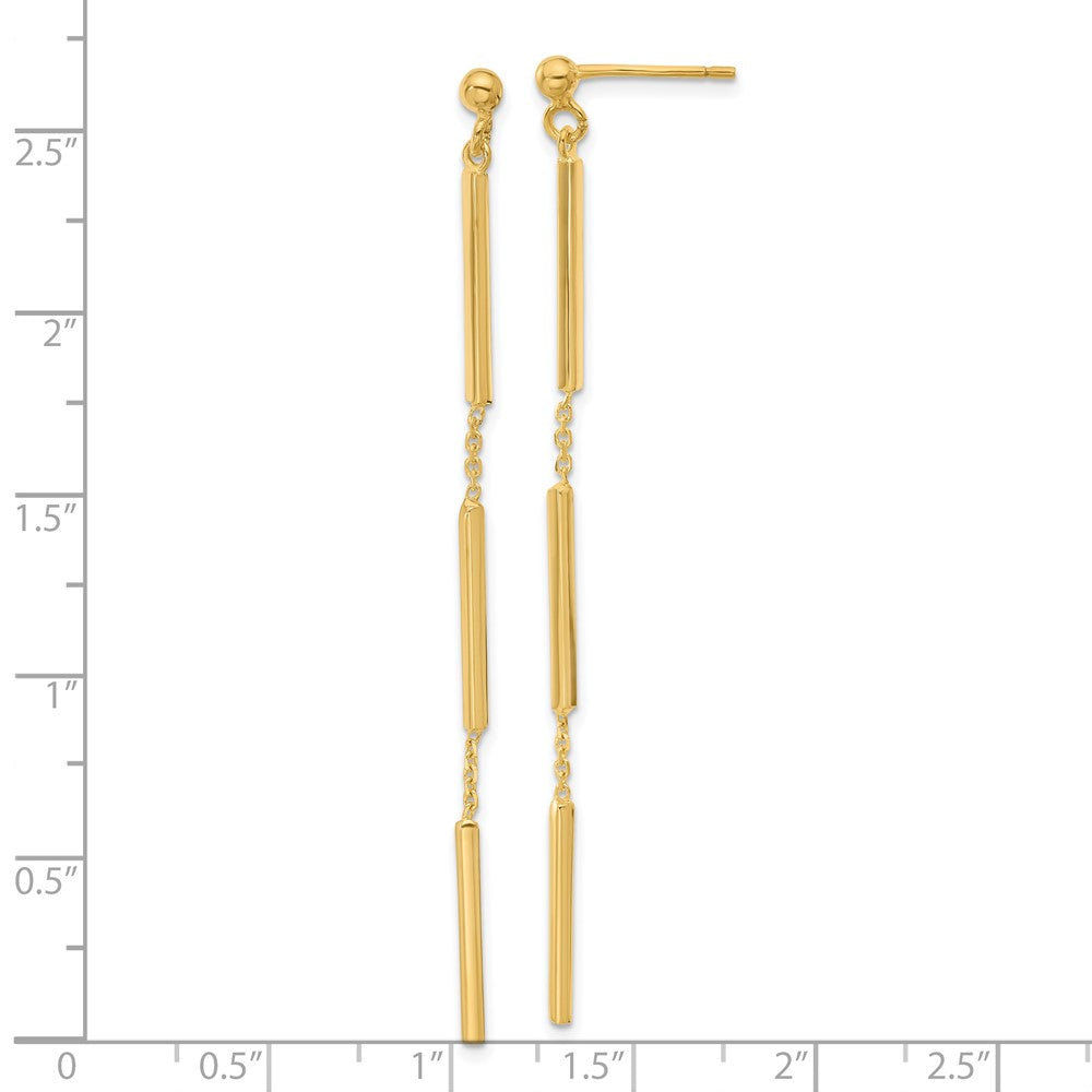 14K Gelbgold Poliert 3 Stab Hängend Ohrstecker