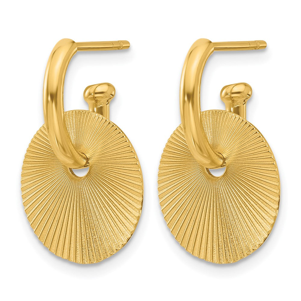14K Gelbgold Poliert und Strukturiert Kreis Hängend Ohrstecker