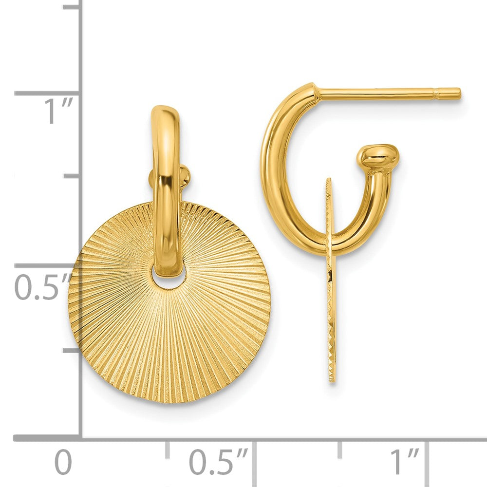 14K Gelbgold Poliert und Strukturiert Kreis Hängend Ohrstecker