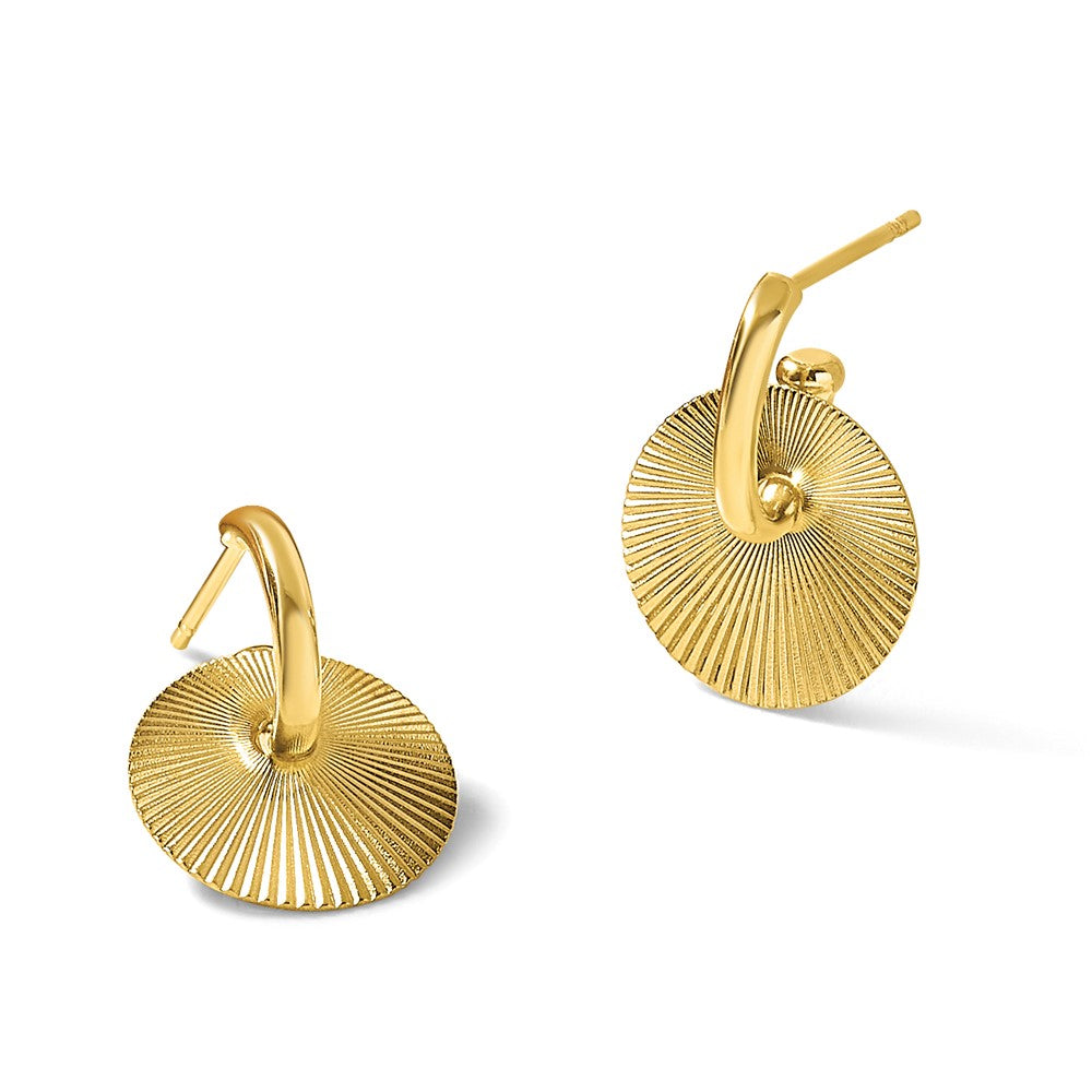 14K Gelbgold Poliert und Strukturiert Kreis Hängend Ohrstecker