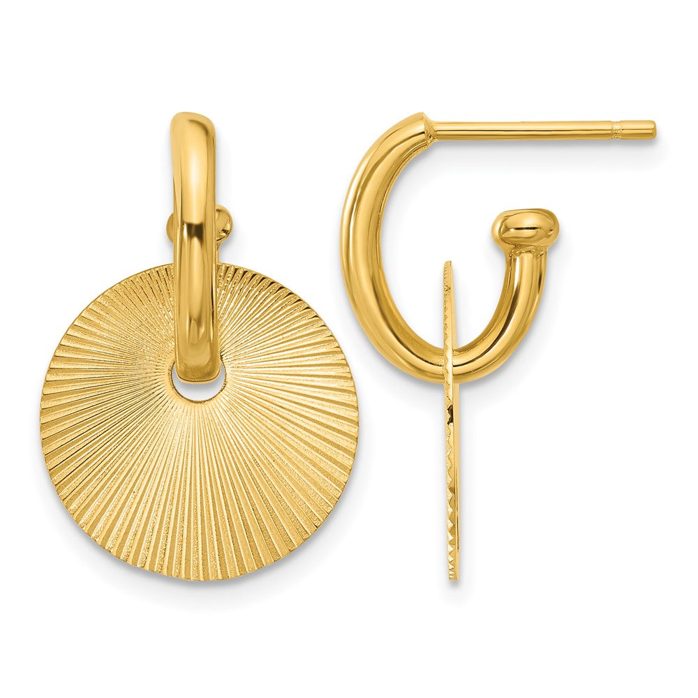 14K Gelbgold Poliert und Strukturiert Kreis Hängend Ohrstecker