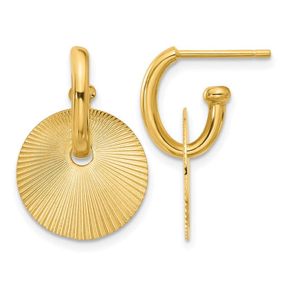14K Gelbgold Poliert und Strukturiert Kreis Hängend Ohrstecker