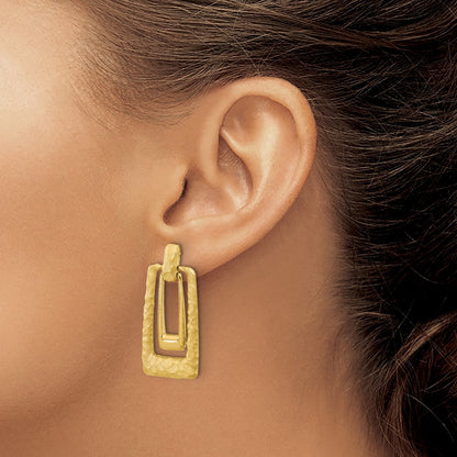 14K Gelbgold Poliert und Satiniert Rechteck Hängend Ohrstecker
