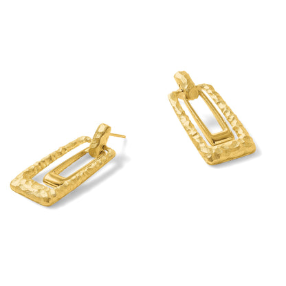 14K Gelbgold Poliert und Satiniert Rechteck Hängend Ohrstecker
