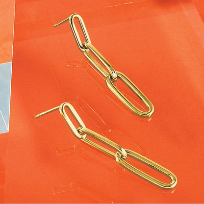 14K Gelbgold Poliert Büroklammer Glieder Stecker Ohrhänger