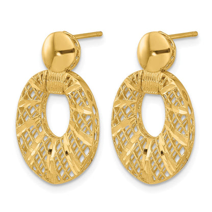 14K Gelbgold Poliert Diamantiert Oval Stecker Ohrhänger