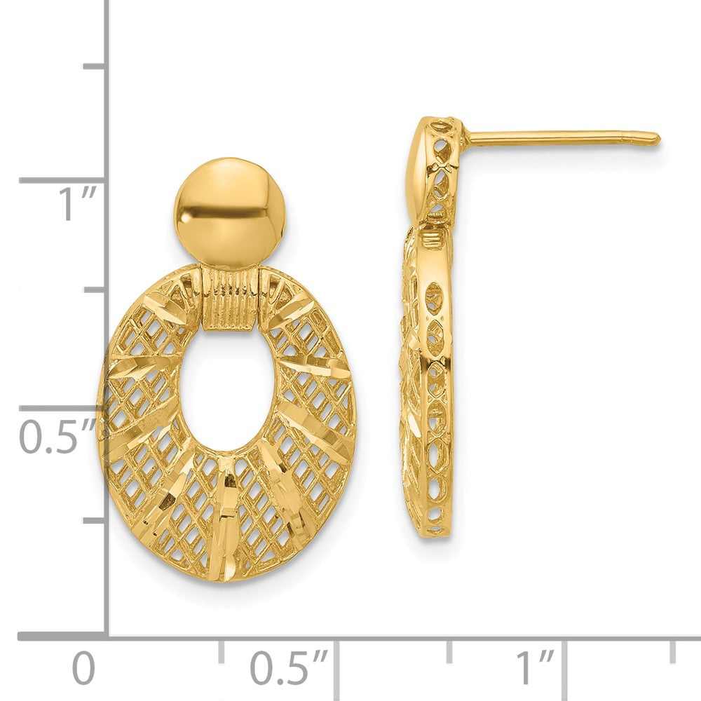 14K Gelbgold Poliert Diamantiert Oval Stecker Ohrhänger