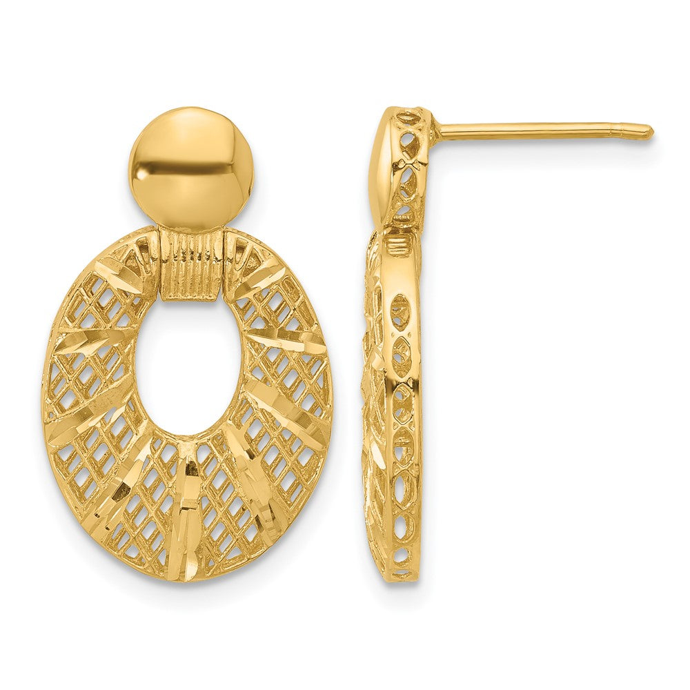 14K Gelbgold Poliert Diamantiert Oval Stecker Ohrhänger