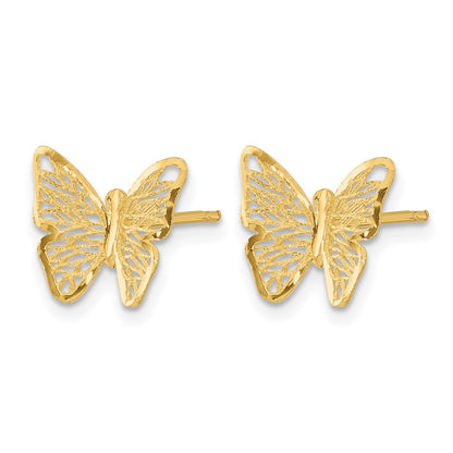 14K Gelbgold Strukturiert und Poliert Schmetterling Ohrstecker