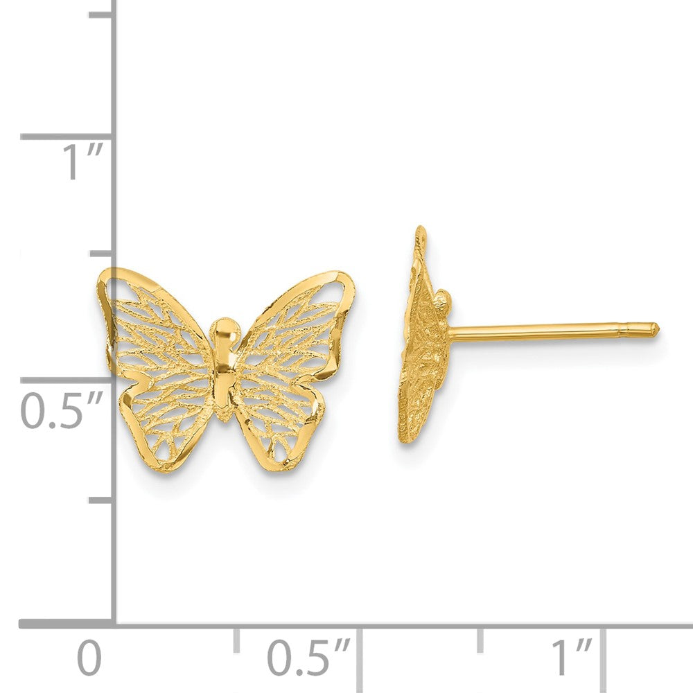 14K Gelbgold Strukturiert und Poliert Schmetterling Ohrstecker