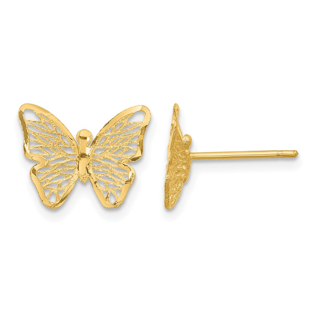 14K Gelbgold Strukturiert und Poliert Schmetterling Ohrstecker