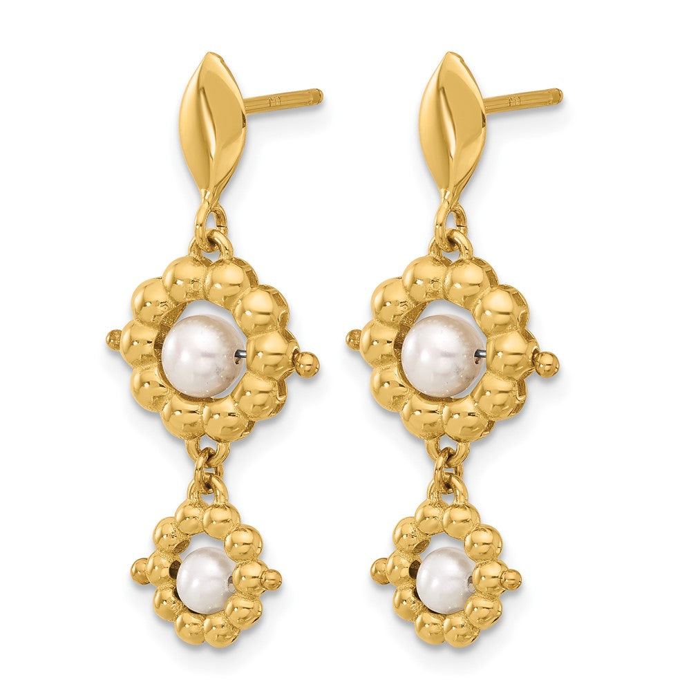 14K Gelbgold Poliert Fwc Perle Blume Stecker Ohrhänger