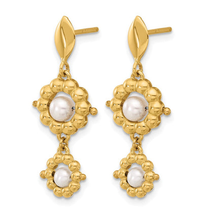 14K Gelbgold Poliert Fwc Perle Blume Stecker Ohrhänger