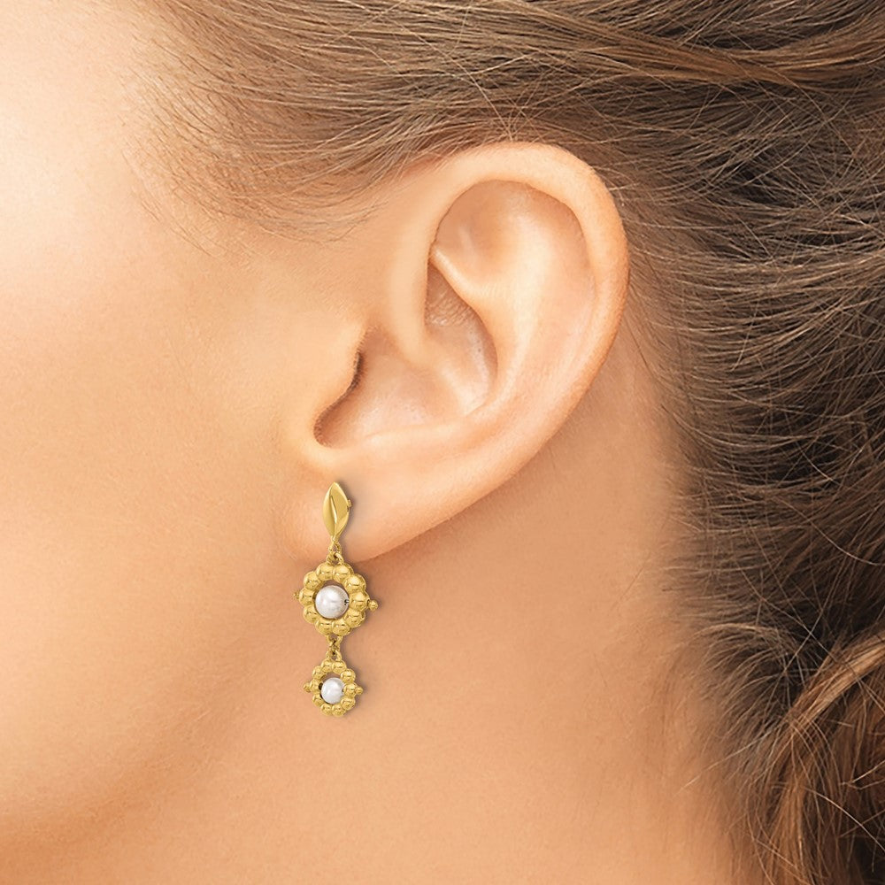 14K Gelbgold Poliert Fwc Perle Blume Stecker Ohrhänger