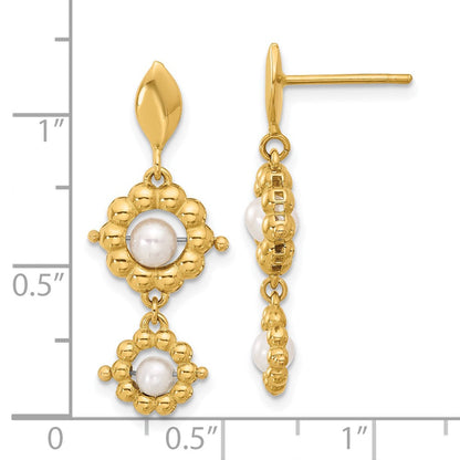 14K Gelbgold Poliert Fwc Perle Blume Stecker Ohrhänger